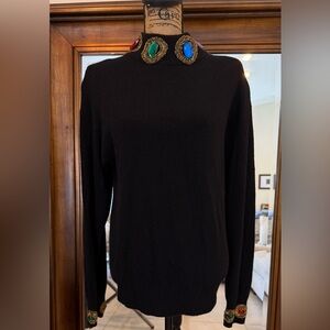 Vintage 80s Black Jewel Embellished Silk Angora Sweater Size M10/12